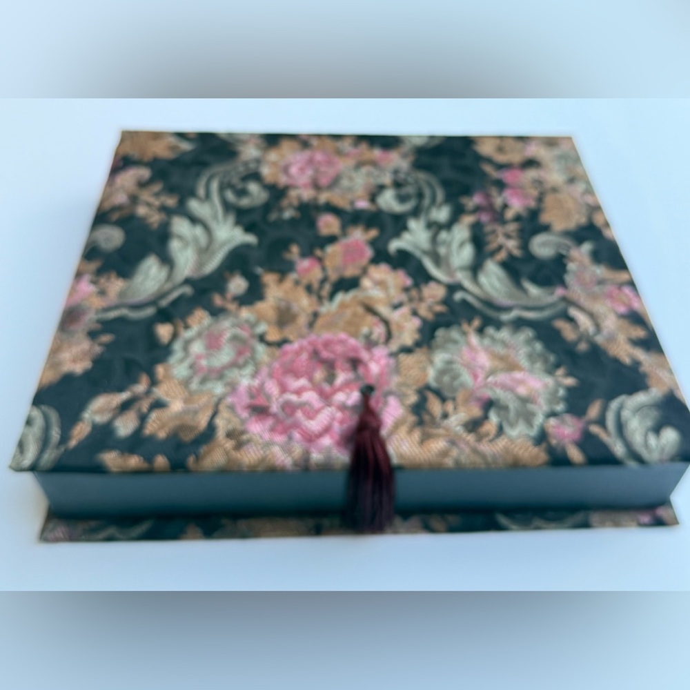 Vintage Damask Floral Storage/Jewelry Box, Tassel, 12x10x2 in.